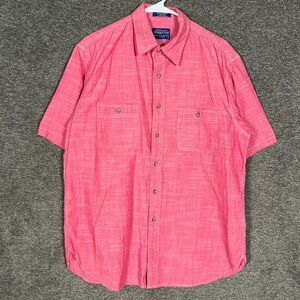 Pendleton Men's Pink Chambray‎ Cotton Short Sleeve Button Up Shirt Size L